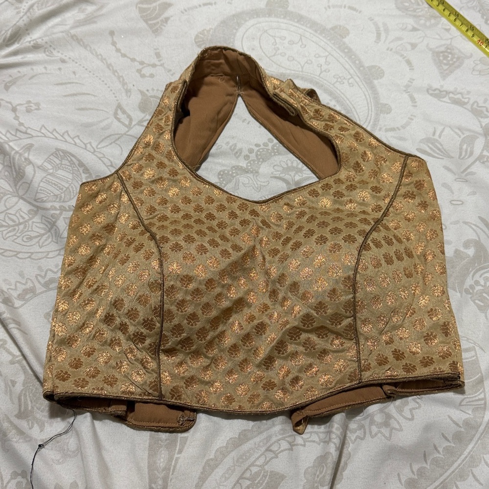 Gold and Brown Brocade Halter Blouse